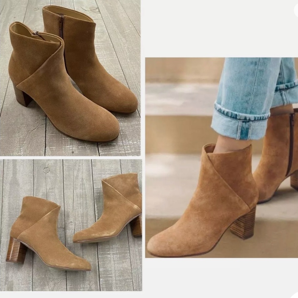 NWT Soludos Midheel Venetian Bootie Suede Leather Ankle Boot in Tan Size 10